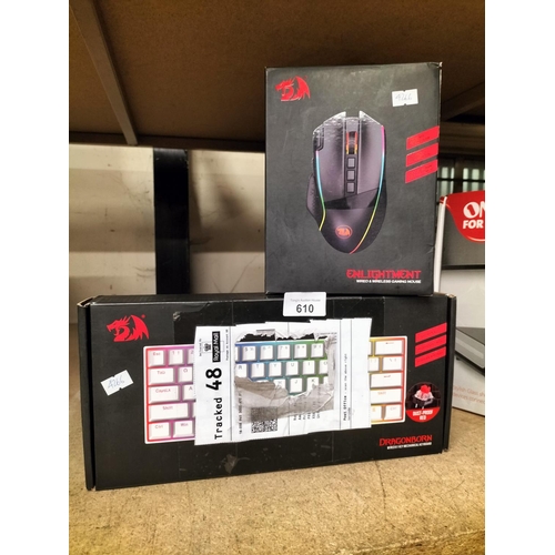 610 - Red Dragon Enlightenment wired and wireless gaming mouse and Dragonborn wired 61 key mechanical keyb... 