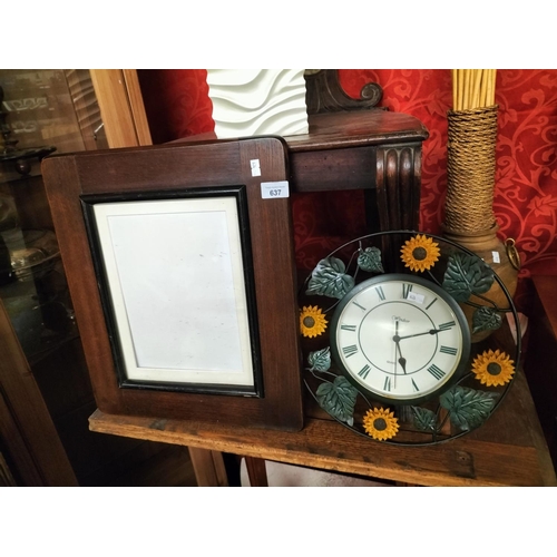 637 - Wooden picture frame and Windsor quartz wall clock