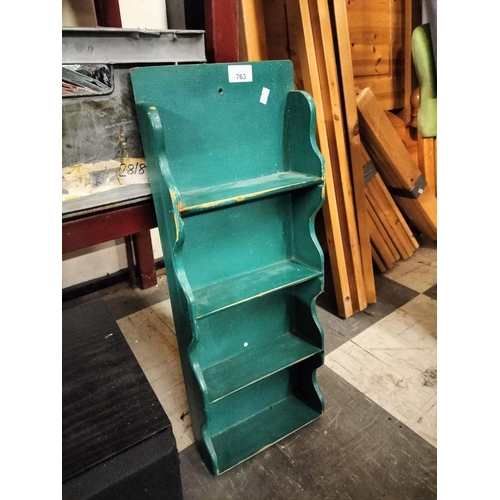 763 - Slim green painted shelves, great for a spice rack