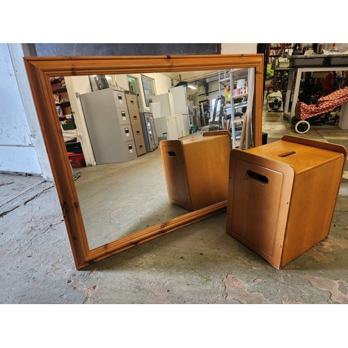 419G - **late entry Very large quality pine mirror and small wooden storage box