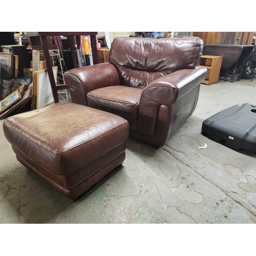 2083 - Very Large leather armchair great condition with matching foot stool lovely patina