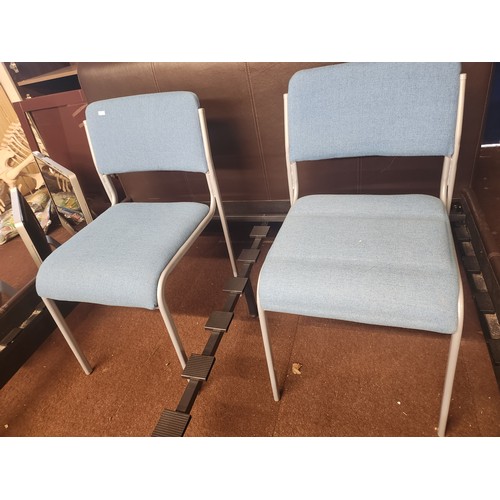 2052A - 2 X metal chairs light blue padded seats and back