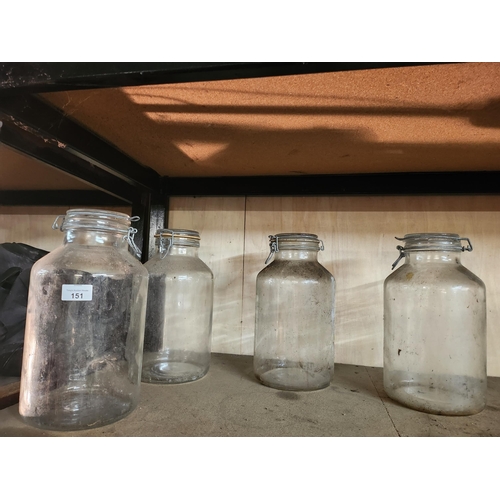 151 - Four large 5000ml glass storage jars