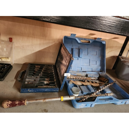 155 - A Ryobi HSS drill bit set and a box of other large drill bits.