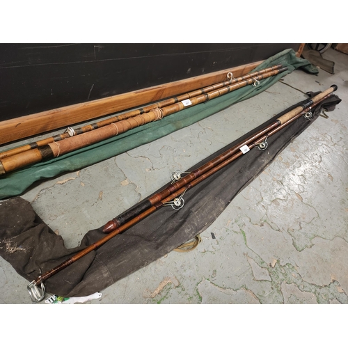 488 - Old cane fishing rod 2 piece dark wood with bag