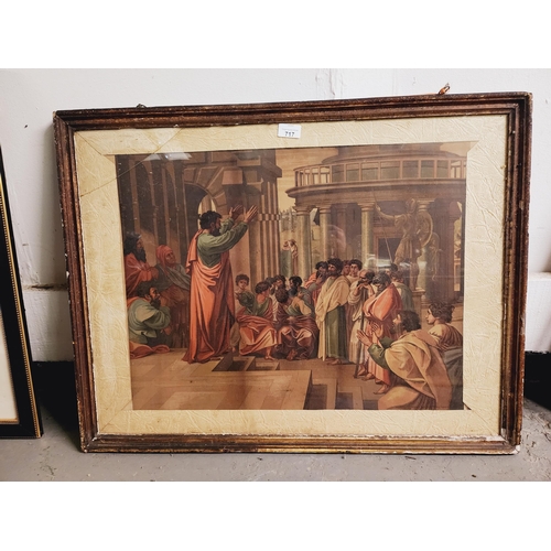 717 - Vintage large framed print of St Paul preaching at Athens