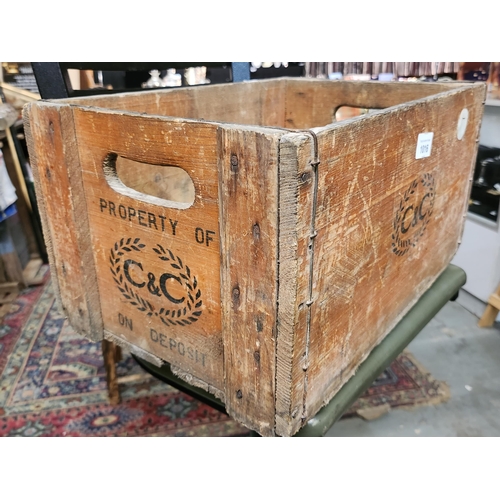 1016 - Vintage old wooden beer crate marked property of C&C on deposit