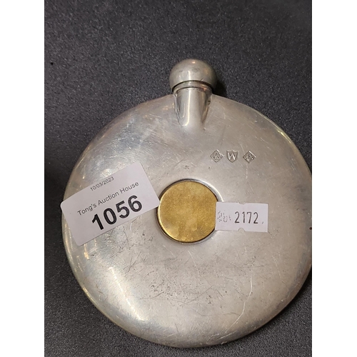 1056 - Unusual almost flat round vintage hipflask