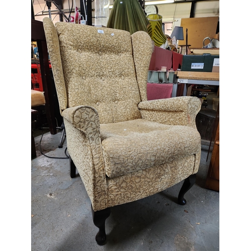 1280 - Elegant fireside chair with leaf designed fabric