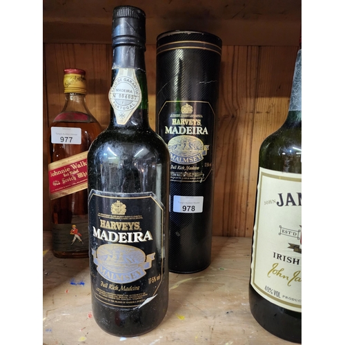978 - Vintage bottle with contents unopened in case harveys Madeira