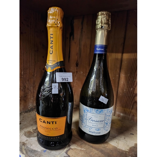 992 - Unopened bottle of Canti Prosecco and Prosecco from Waitrose