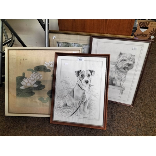 1389 - Mixed lot of framed pictures, Japanese water lilly, , Jack RussellPOLLYANNA PICKERING BLACK AND WHIT... 