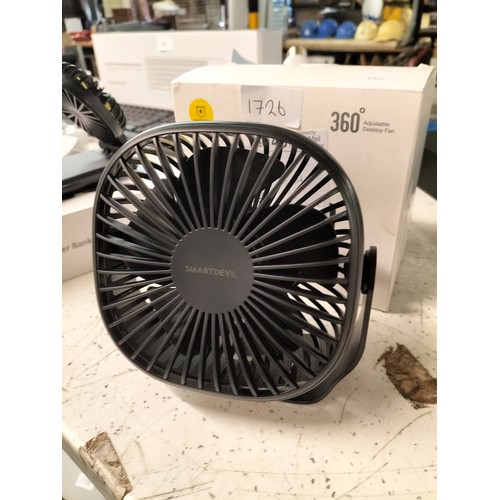 1726 - NEW in box, 360 adjustable desktop fan