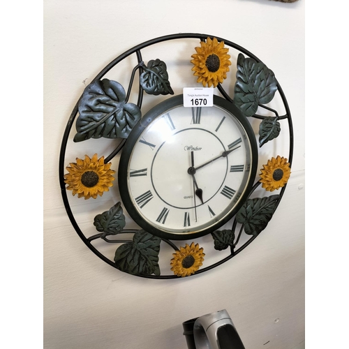 1670 - Windsor clock with metal sunflower decorative border