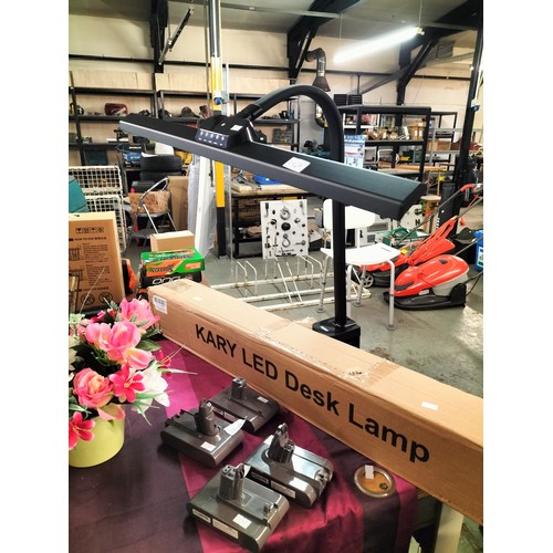 1747 - NEW IN BOX, KARY LED desk lamp. Clamps on to desk with adjustable flexible arm.