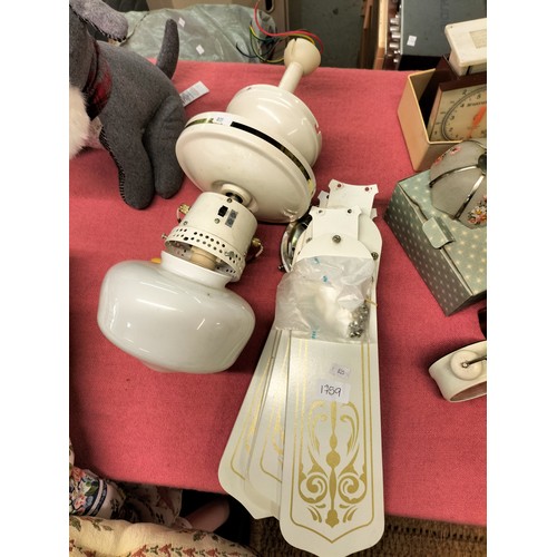 1759 - Vintage style cream fan light and cream and gold door furniture.