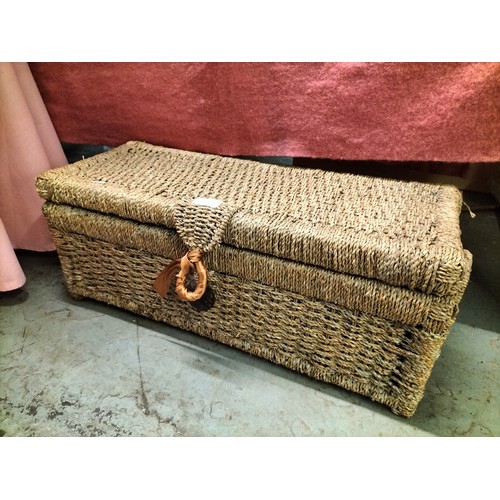 1761 - Large hessian trunk with handles. 65cm width.