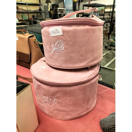 1763 - 2 suedette pink rose cosmetic/toiletry bags.