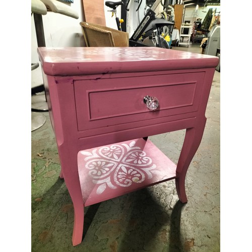 1776 - Pink and white painted bedside cabinet with crystal knob.