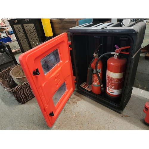 364 - New large cabnet with key extinguisher box with extinguishers