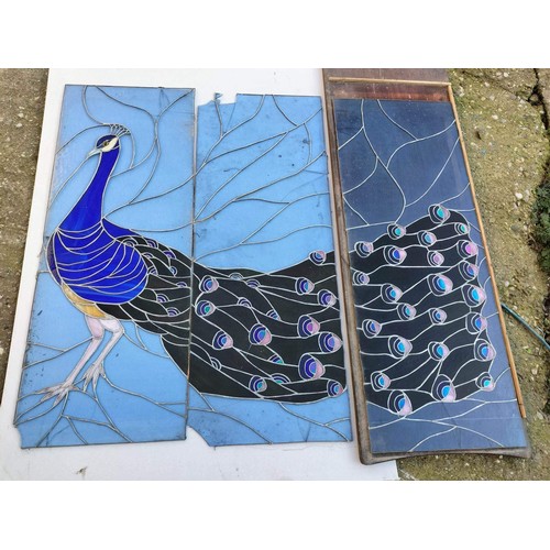 549 - Stunning Victorian stained glass peacock triptych, rescued from a Victorian mansion in Cheshire 3 pi... 