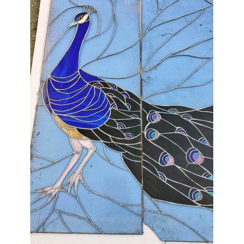 549 - Stunning Victorian stained glass peacock triptych, rescued from a Victorian mansion in Cheshire 3 pi... 