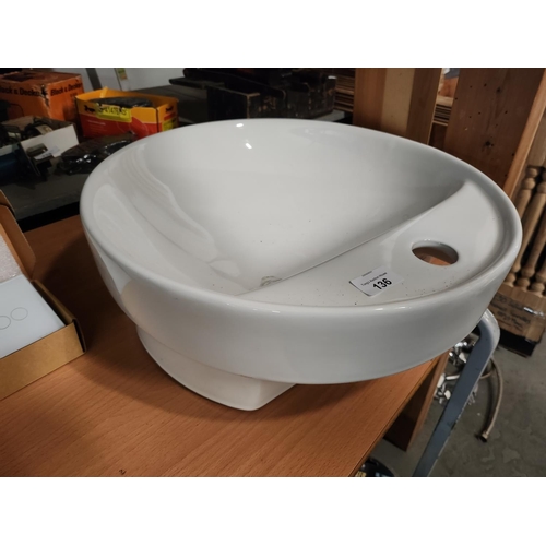 136 - Round quality ceramic sink unit 43cm diameter, 17.5cm deep