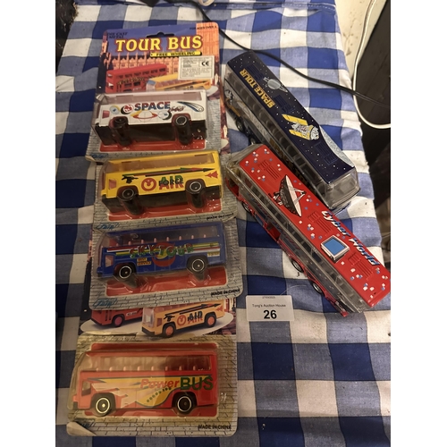 26 - Collection of die cast tour buses including Power Bus, Sky Tour, Air Force and Space 648 as well as ... 