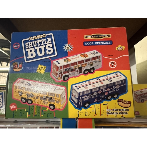 34 - Five Classis Toys Jumbo Shuttle Bus die cast models in three designs including Traffic Bus, Airport ... 