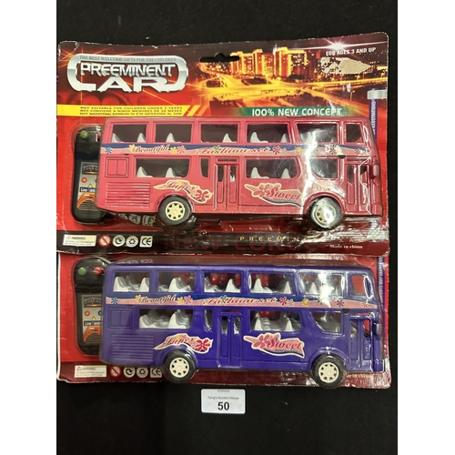 50 - Two Preeminent AR model buses in blue and pink with Line Controllers