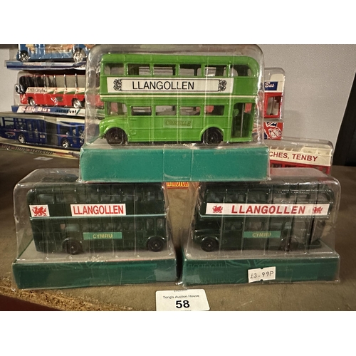 58 - Collection of three Llangollen die cast model buses