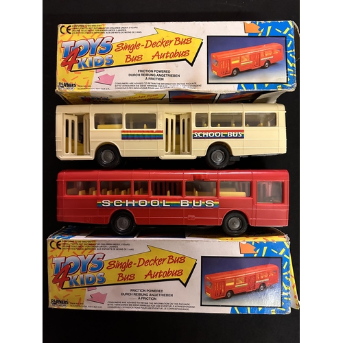 61 - Two Playmakers Toys 4 Kids Single Decker school buses item number 840 in red and white