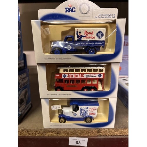 63 - Collection of three RAC 1997 The Centenary die cast collection model vehicles including SL70000 1939... 