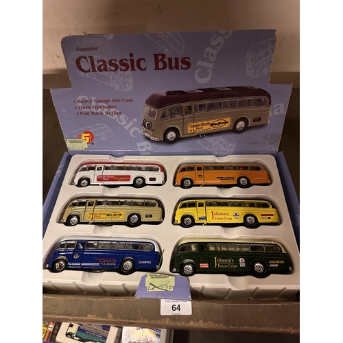 64 - Collection of six Superior Classic Bus door openable die cast models including Nuts Biscuits, Wester... 