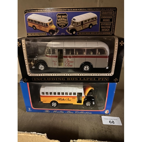 68 - Two boxed Malta Bus models including The Original Malta and Gozo Buses Gozo Bus with bus lapel pin b... 