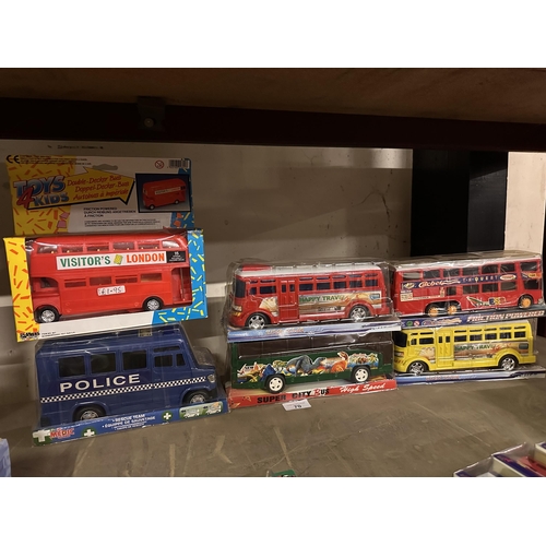 70 - Collection of model toy buses including Playmakers Toys 4 Kids friction powered double decker London... 