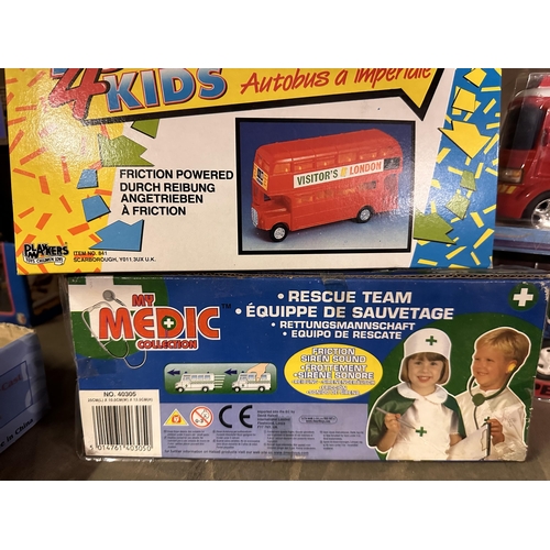 70 - Collection of model toy buses including Playmakers Toys 4 Kids friction powered double decker London... 