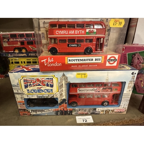 72 - The London 'Cymru Am Byth' Cymru 1 Routemaster Bus die cast model and Realtoy Streets of London die ... 