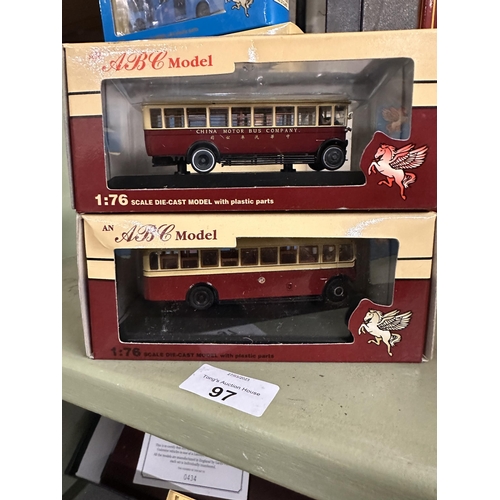 97 - Two boxed ABC 1:76 die cast model buses including Leyland Lion 1926 PLSC 2 door bus CMB model 001001... 