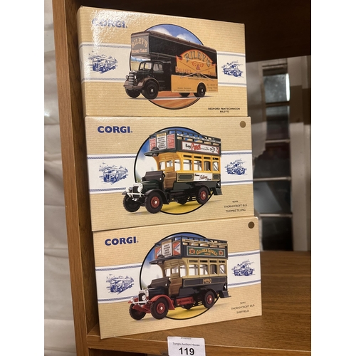 119 - Collection of three Corgi model vehicles including Rileys Bedford Pantechnicon, Thomas Tilling Thorn... 