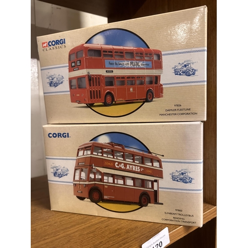 120 - Two boxed Corgi model buses including Daimler Fleetline Manchester Corporation model number 97826 an... 