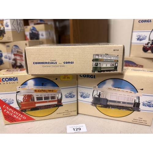 129 - Collection of three Corgi model trams including Fully Closed Tram Dover model number 98154, Double D... 