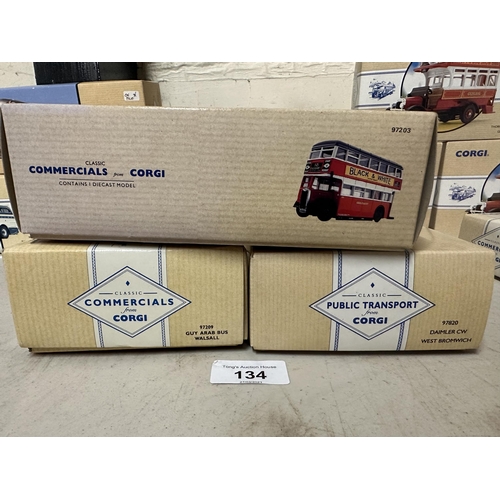 134 - Collection of three Corgi model buses including Daimler CW West Bromwich Corporation Transport model... 