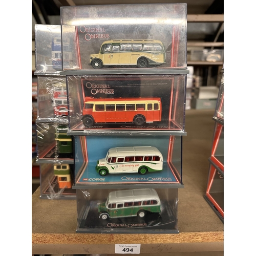 494 - Collection of four Corgi The Original Omnibus Company die cast models including Bedford OB with Quar... 