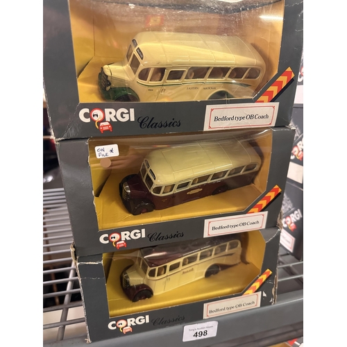 498 - Collection of three Corgi Classics die cast Bedford type OB Coach models including model numbers D94... 