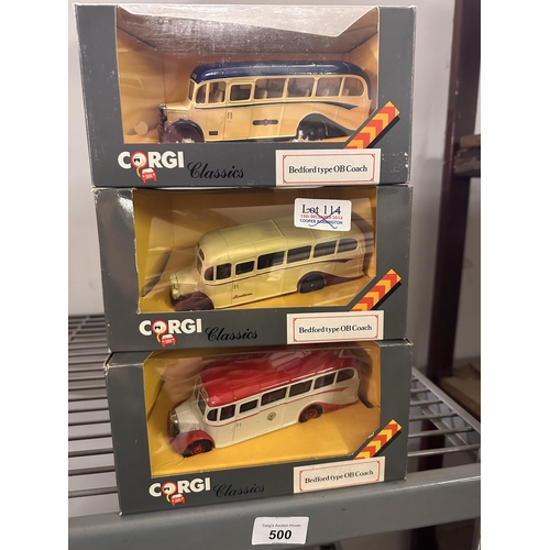 500 - Collection of three Corgi Classics die cast Bedford type OB Coach models including model numbers C94... 