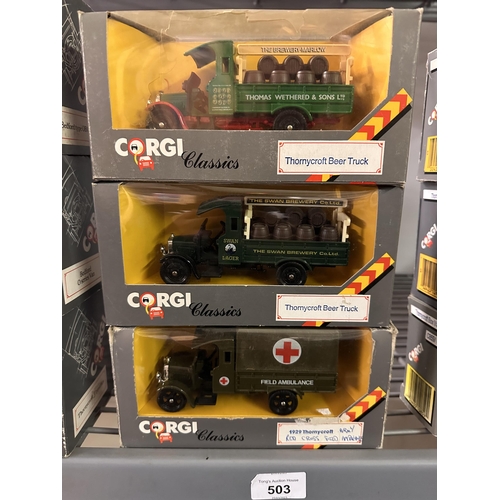 503 - Collection of three Corgi Classics die cast models including Thornycroft Beer Truck model number C86... 