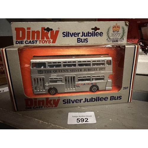 592 - Dinky Toys die cast Silver Jubilee 1977 model bus model number 297