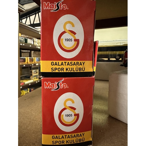 607 - Two Maisto die cast Galatasaray Spor Kulubu 1905 model buses in red and yellow/gold