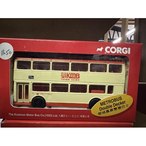 647 - Corgi KMB die cast Metrobus Double Decker bus model number 91706 and KMB die cast Morris Bros Double... 